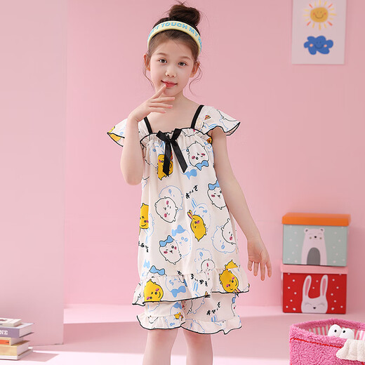 Children Nezha Pyjamas Girls Summer Sans Soup-Oevel Cartoon CLUB COTTON MIDE Big Children's Home Clothes Princess Style Sost Set W983 # Girls Suspender Set [Kulomi] 120 [12 codes recommandés 110-120cm]