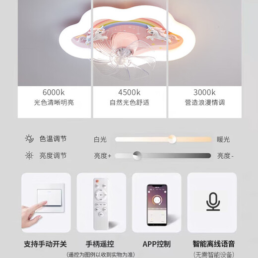 NAVCON德国品质儿童房风扇灯女孩儿童房间风扇吸顶灯女孩卧室360度摇头6 9194火箭风扇灯 无极调光+天猫精灵