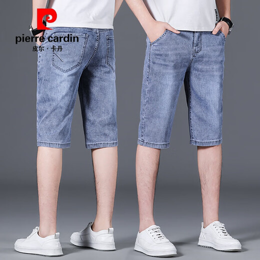 
Pier Cardin men's five-point jeans summer thin denim shorts men's stretch five-point trousers breeches cropped pants casual mid-range trousers 687# blue (single-piece) 31 [130-139Jin[Jin equals 0.5 kg]]