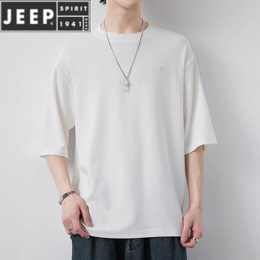 
JEEP SPIRIT 7-quarter sleeve men's short-sleeved T-shirt 2025 summer new round neck loose fit embroidered mid-sleeved ins half-sleeved QD659 burgundy M [90-120Jin [Jin equals 0.5 kg]]