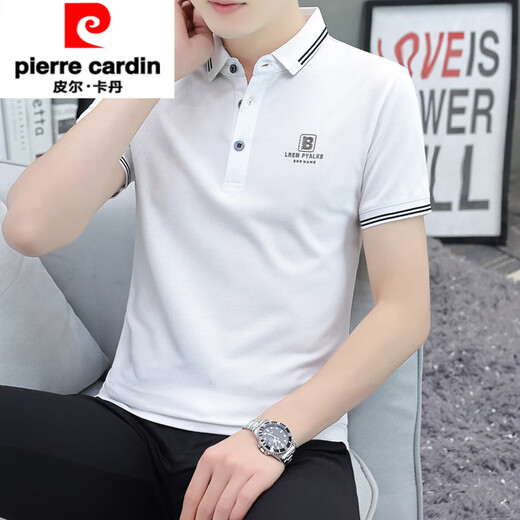 皮尔卡丹（pierre cardin）夏季商务修身纯棉POLO.衫短袖t恤男装中年翻领衬衫 黑色 683款  薄款 4XL 165-185斤