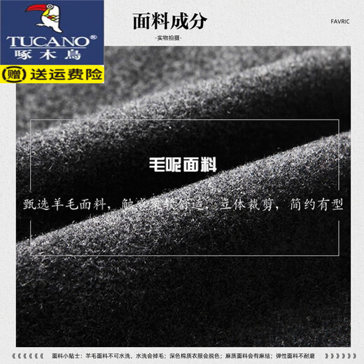 啄木鸟（TUCANO）立领笔挺中长款羊毛呢子大衣修身商务休闲外套男夹棉风衣上衣秋冬 蓝色 加厚 M 50/110-130斤左右穿
