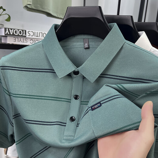 Old Man's Head (Laorentou) Camiseta de manga corta a rayas cómodas para hombres y jóvenes de verano de hombres y jóvenes de verano, un collar de polvo, casual de ropa para hombres, ba9909 Hermes Orange L