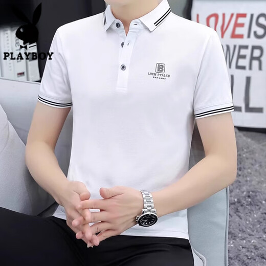 花花公子（PLAYBOY）夏季短袖t恤男2025新款翻领polo半袖衫冰丝男装上衣 679白色 XL 135-145斤