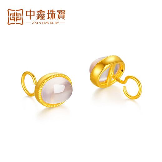 Zhongxin Jewelry Pure Gold Inlaid Hibiscus Stone Earrings Look Big Dove Egg Oval Ear Hook Women's Jewelry as a Gift for Mom. The gold weight is about 1.44 grams.