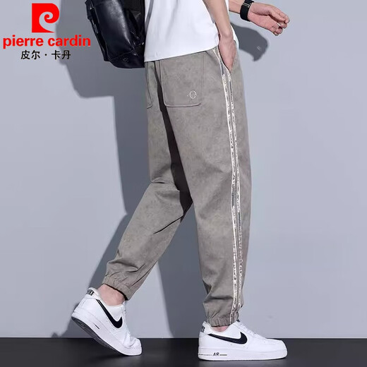 皮尔卡丹（pierre cardin）春夏季2025新款宽松舒适休闲裤男士束脚裤扎染脏脏裤运动长裤男装 军绿 L 【29/30码】