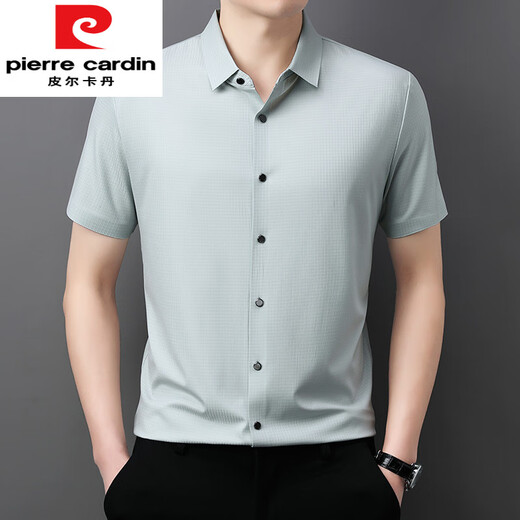 皮尔卡丹2025新款春夏季POLO领短袖衬衣男商务休闲锦纶冰丝免烫衬衫 M15816宝石蓝 M 48建议100-120斤