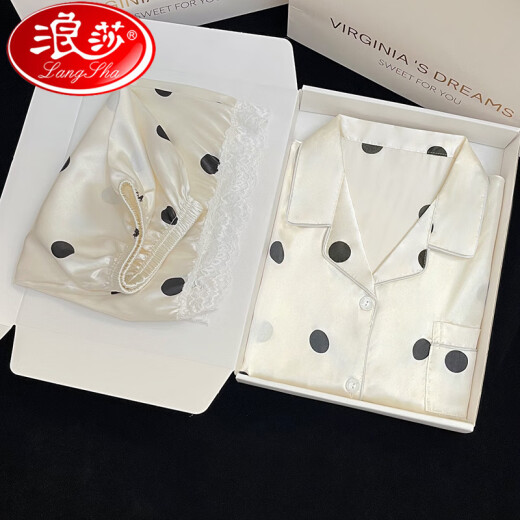 浪莎（LangSha）睡衣女夏天冰丝绸凉感短袖短裤套装甜美波点夏季春秋款女士家居服 #YX-3937 2XL 【131-145】斤