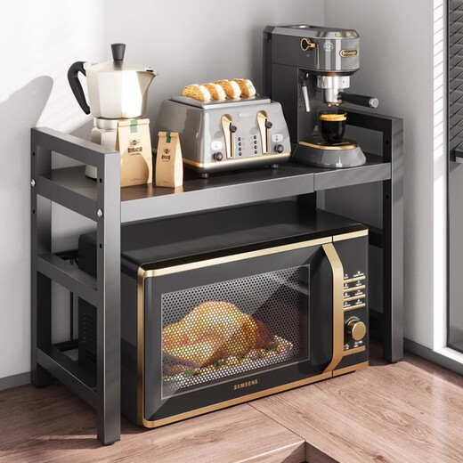 Kunfeng kitchen microwave oven rack double-layer retractable storage rack multi-function rice cooker oven rack countertop bracket single layer C type bold model non-retractable simple model