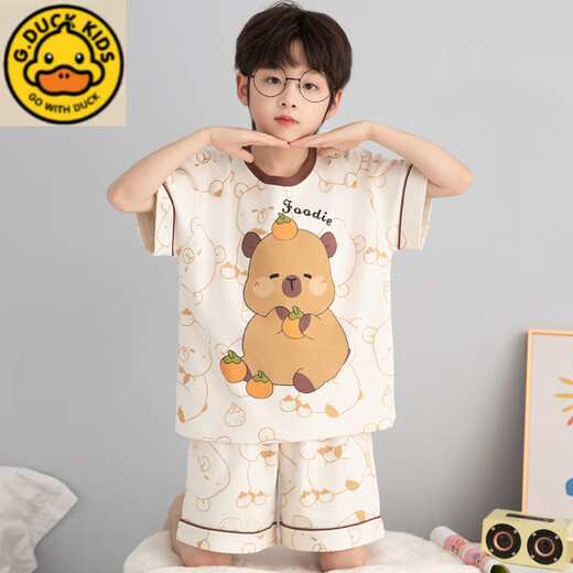 G. DUCKKIDS男童睡衣纯棉短袖卡皮巴拉2025超火两件套夏装儿童家居服大童套装 N694哪咤 150 cm/大童S码体重70-85斤拍这
