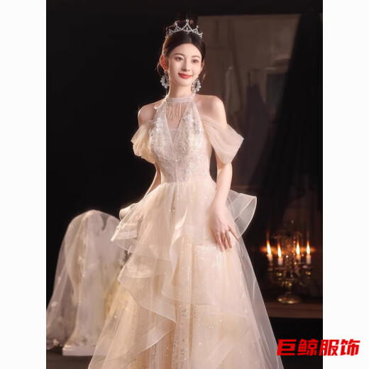 tromlfz晚礼服女新款感宴会主持人party礼服裙新年宴会端庄大气 香槟色 2XL