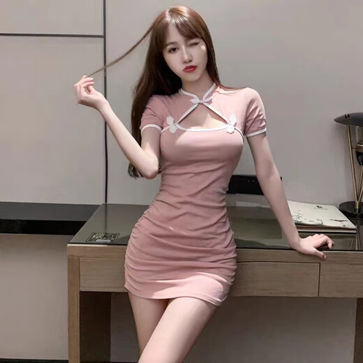 Ropa de mujer sexy y club nocturno delgada Masaje de baño Sexy Massage Ear Falda corta Cheongsam Técnico Ropa de trabajo Rosa XL [sugerido 118-128Jin [Jin es igual a 0.5 kg]]