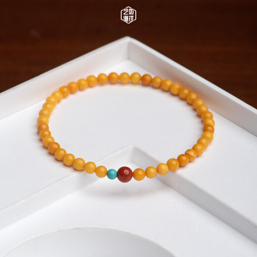 Iosn Yi Ru Ji Go Xiaomi Pearl Beeswax Bracelet Chicken Oil Yellow Women's Natural Old Honey Bracelet Amber 4mm Green Pine Three Circles 4mm Dark Old Honey Single Circle, Natural Beeswax Can Issue Certificate Clean Hand Circumference 15cm