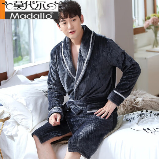 
Modal nightgown couple pajamas for women in autumn and winter thickened flannel long bathrobe men's morning robe coral velvet spring and autumn home clothes light gray women's robe Y719 M Yes x