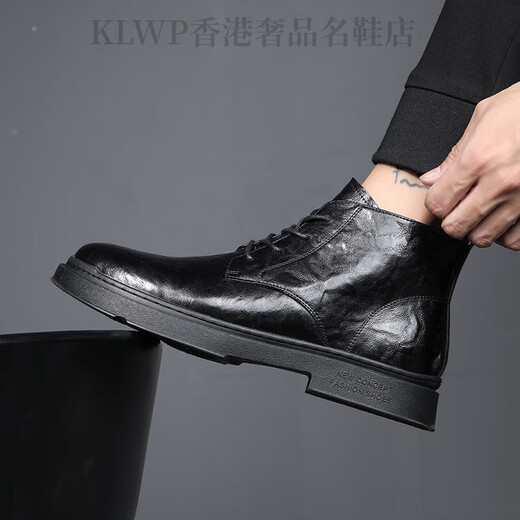 KLWP Hong Kong luxury high-end first-tier brand leather shoes for men new style of mid-low leather pointed-toe Martin boots business formal wear men black single shoes - 39 -