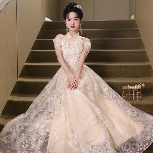 
Sheng Miaoci evening dress engagement new host banquet temperament high-end toast Chinese cheongsam champagne color L