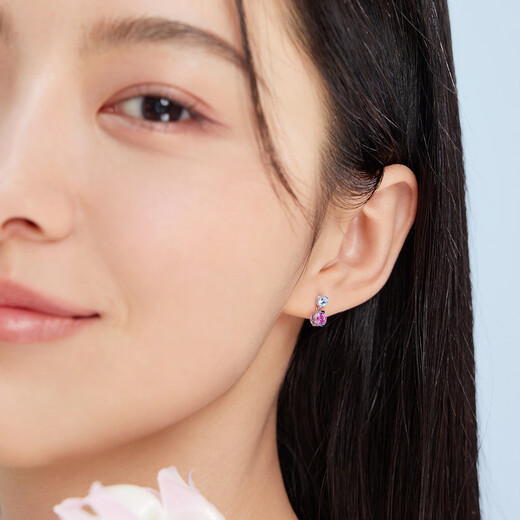 Lukfook Jewelry Platinum 950 Small Cherry Aquamarine Platinum Stud Earrings FDJ0004DS Total Weight 1.98g Comes with Silicone Ear Plugs