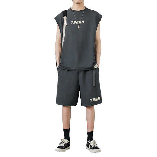 VANCL ESLITE 2025 SET casual Tendencia de verano para hombres Vestocador sin mangas con la camiseta suelta Sports de cinco puntos Manga corta corta ZD5155 Apricot XL Peso 160-180Jin [Jin equivale a 0.5 kg]