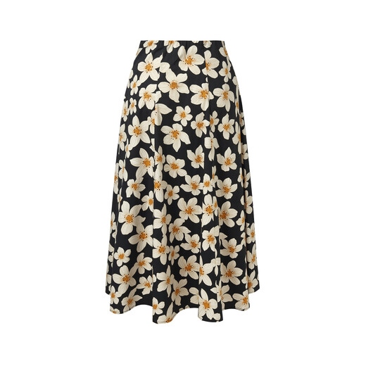 Gloria Skirt Wearing 2025 New High Waist Printed Skirt A-Line Skirt 1E5R2B140 1DD Black Gold Hand-painted Orange Flower M