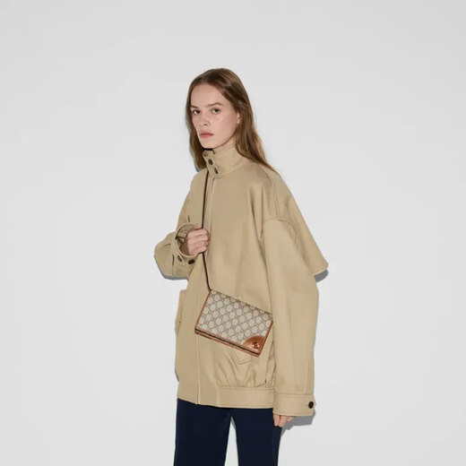 古驰（GUCCI）女包单肩包Emblem系列肩背包斜挎包全新GG字母图案涂层帆布包包 米色深棕色织物820688FAD6L9758