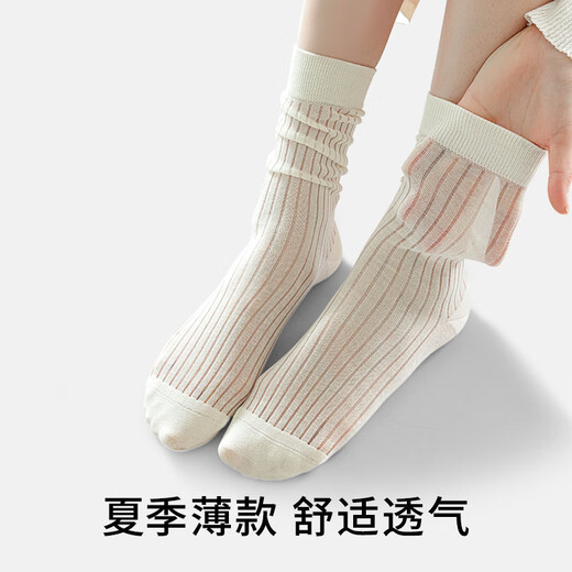PRIMEET派米袜子女2双网眼芭蕾风结中筒袜夏季薄款棉夏天女生ins潮长袜