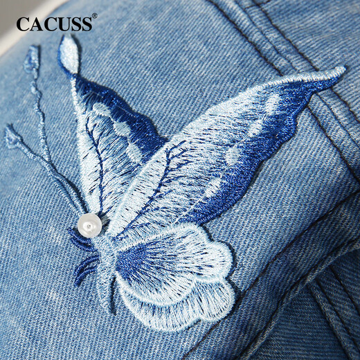CACUSS【蝶梦蓝海】帽子女春夏前进帽贝雷帽复古蝴蝶牛仔国风时尚画家帽