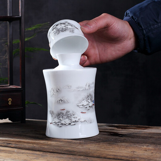 Jiulou Pavilion Jingdezhen high white ceramic old-fashioned rice wine scalding pot ancient Chinese wine warmer wine set 3 pieces of snow scenery standard = 1 pot 1 liner 1 wine glass