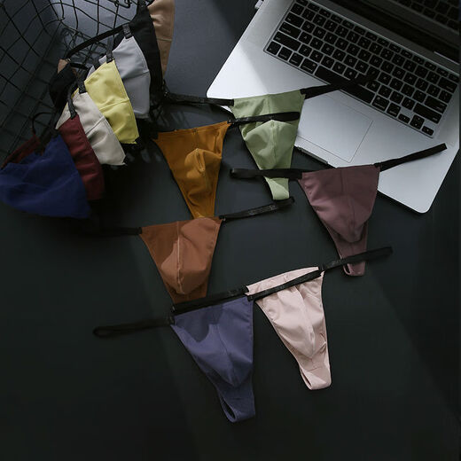 Underwear men's low-waist sexy thong super spicy elastic pure lust style hot T-string trendy blue + black 2 pack M80-100Jin Jin equals 0.5 kg