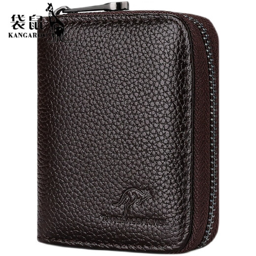 Bolsa de tarjeta de cuero genuina (canguro) para hombres antidemagnetización de la tarjeta múltiple certificado de tarjeta antirrobo clip de gran capacidad Licencia de tarjeta de conducir integrada cubierta de cuero negro genuino 20 tarjeta