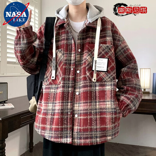 NASALIKE可拆卸连帽夹克男秋季港风大码宽松小香风外套休闲帅气格子夹克衫 【高质量升级版】D689藏青 3XL码 建议体重150-160斤