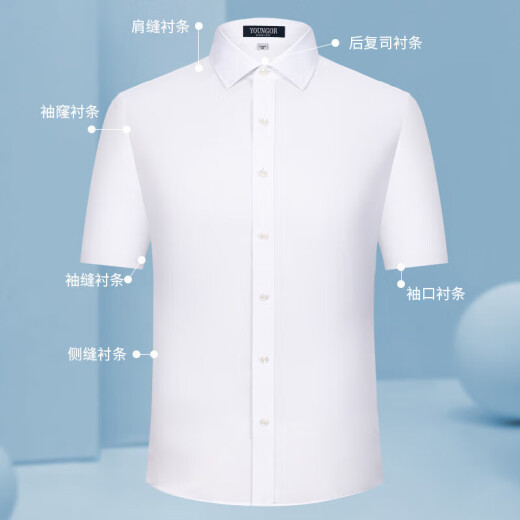 CEO雅戈尔旗舰男士棉短袖衬衫夏季新款中年通勤商务正装纯色免烫衬衣 蓝色-格子-6629-短袖 40 41 1-160斤