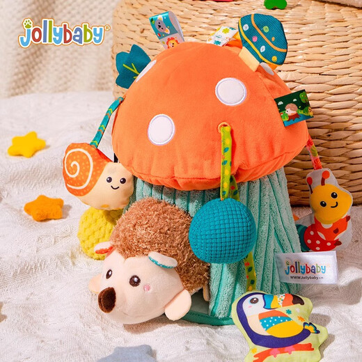 JOLLYBABY Mushroom House Baby Exhaust Music Lathe Pendant Head-up Practice Pulling Movie Band Music Baby Toys School Bus Tissue Box + Hedgehog Mushroom Exhaust