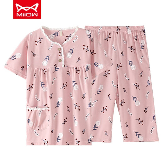 Catman Miiow Summer Pyjamas Frauen reines Baumwoll kurzärmelige, dünne, geschnittene Hosenanzug mittleren Alters und ältere Mutter Frühling und Sommer große Heimkleidung Xin Pink Ym3937 3xl (empfohlen 145-155jin [Jin gleich 0,5 kg]))