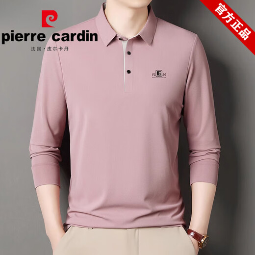 T-shirt à manches longues Pierre Cardin Pierre pour hommes T-shirt de revers en coton pur moyen mince pur d'âge moyen.