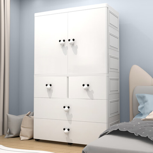 [4877 Volkssammlung] Extra große, verdickte Babygarderobe Baby -Aufbewahrungsschrank Einfacher Kindergarderobekiste mit Schränken 80 cm Tulip Kaninchen Doppeltüren [Kleidung + Partition 1