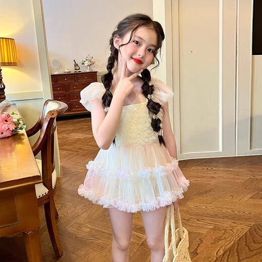 迪士尼（Disney）女童夏季泳装2025新款夏装儿童连衣裙tutu裙子宝宝夏款公主游泳衣 3527#彩虹泳衣 90 身高80cm左右
