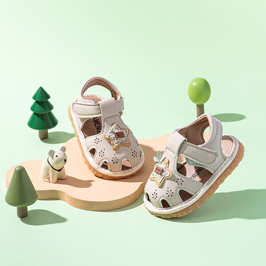 Jingqi (JOYNCLEON) baby sandals and shoes for 1 to 3 years old summer new baby girls shoes soft sole non-slip breathable indoor shoes beige 13.5 cm inside length