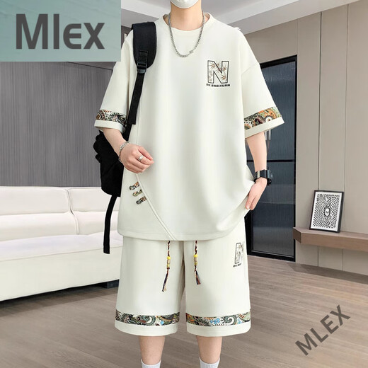 MLEX凌越男装店2025夏季新款休闲运动套装男士时尚百搭两件套 白色(YYW6195) XL 【120-140斤】