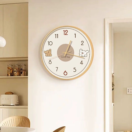 
Home living room wall clock line puppy cute colorful clock wall clock home living room dining room modern simple children DPL671b gold narrow plastic frame gold needle 8 inches (diameter 20 cm) small