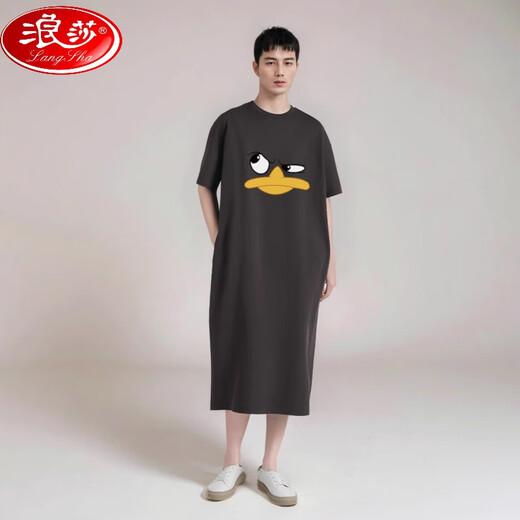 Langsha (Langsha) All-Cotton Herren Lazy Pyjamas integriertes Kleider Nachthemd nach der Protzee nach der Prothese Kurzarmnachthemd Home Anzug hellgrau [Entenbiss] 3xl