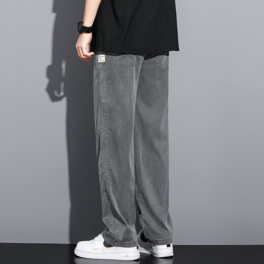 MAYBEYOND Laiser Jeans Men's Summer Loose Wide Legs Casual Straight Pants Cool Tennis Men's Pants MA13 Gray XL