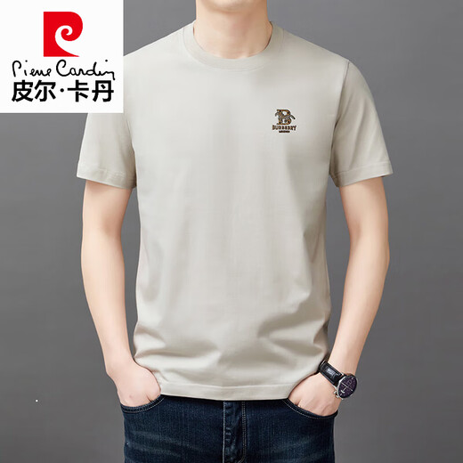 Pierre Cardin Camiseta de manga corta de algodón puro de algodón de gama alta para hombres Summer redondeo 2025 Nueva camiseta suelta Top de calma a media manga negro 9929 Modelo M 165 sugiere 90jin [Jin equivale a 0.5 kg] -120Jin [Jin equivale a 0.5 kg]
