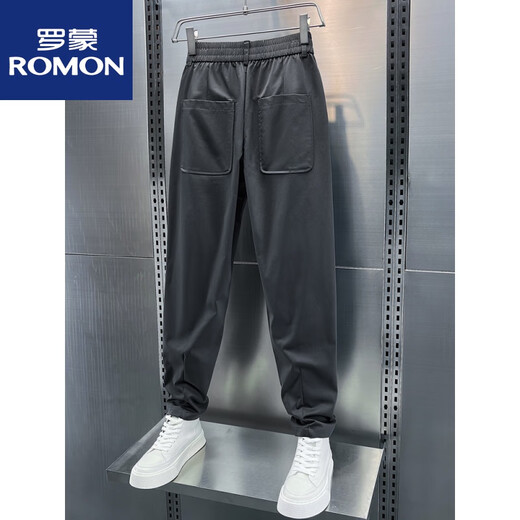 罗蒙（ROMON）夏季垂感冰丝西裤男束脚长裤2025痞帅休闲裤男百搭凉感哈伦裤新品 黑色 28