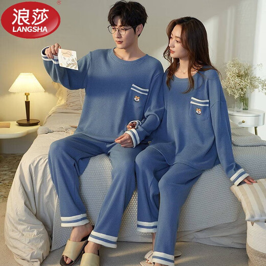 LangSha brand couple pajamas one man and one woman spring and autumn pure cotton long sleeve women new spring and summer home clothing set ZX men 15810 women 2581 XL women M+ men
