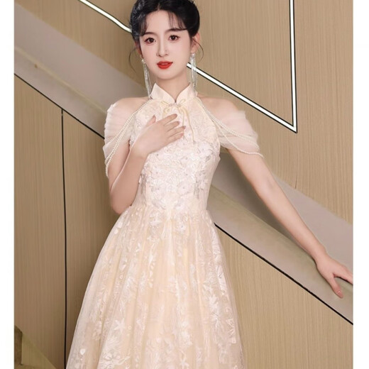 
Sheng Miaoci evening dress engagement new host banquet temperament high-end toast Chinese cheongsam champagne color L