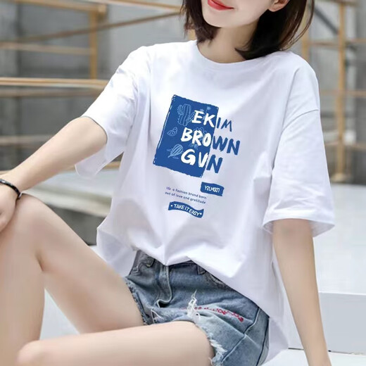 
With pure YISHION2025 new pure cotton short-sleeved T-shirt for women in summer loose and slim Korean-style printed bottoming half-sleeved top trendy 1050# purple [pure cotton] XL [recommended 135-155Jin [Jin equals 0.5 kg]]