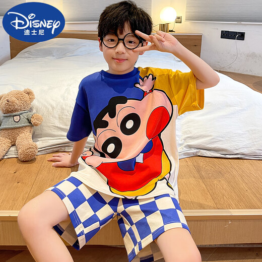 Disney boy pajamas children summer thin pure cotton short-sleeved suit medium-sized children 12-year-old boy fashionable summer home clothes DW-826 little yellow duck [cotton] 165 S size recommended 140-150 cm weight