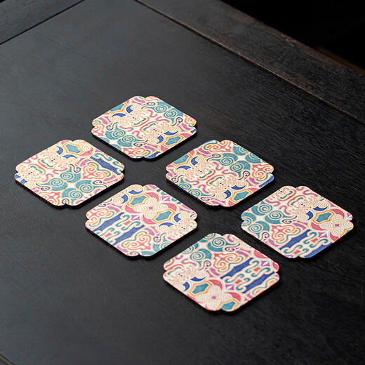 Tang Feng Dunhuang Cultural and Creative Tea Towel Coaster Home High-end Tea Table Special Absorbent Towel National Fashion Rag Double-sided Tea Cloth Pad Dunhuang Coaster 6 Pack