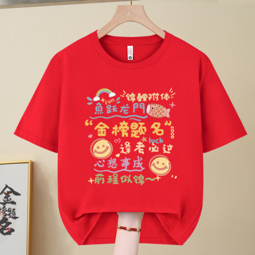 烨白2025高考T恤金榜题名短袖家长送考衣服中考必胜加油班服 高考必胜-829-红色 S /(80-95斤)