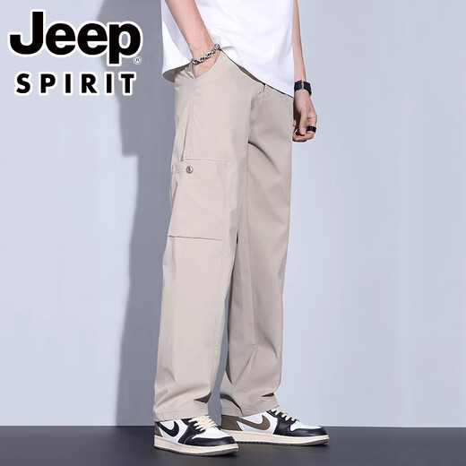 JEEPSPIRIT冰丝休闲裤男士2025夏季薄款阔腿男裤宽松直筒新款运动长裤子男款 6636卡其色 M